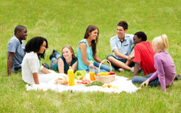 Teens having picnic